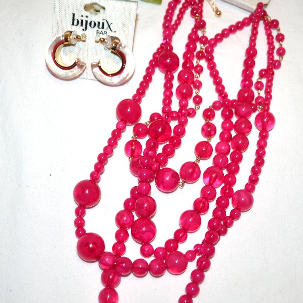 Hot Pink Bead Set with Earrings NWT Bijoux Rockabilly Pinup Retro Style